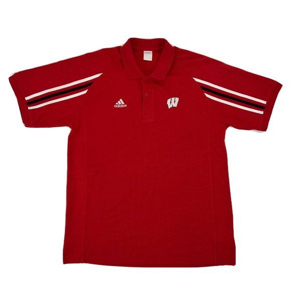 Wisconsin Badgers Shirt Men's L Red adidas Short Sleeve‎ Polo - Picture 1 of 10